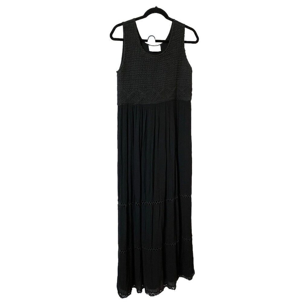 Vintage Jessica Maxi Dress Womens S‎ Black Crochet Top Sheer Gauze Whimsigoth